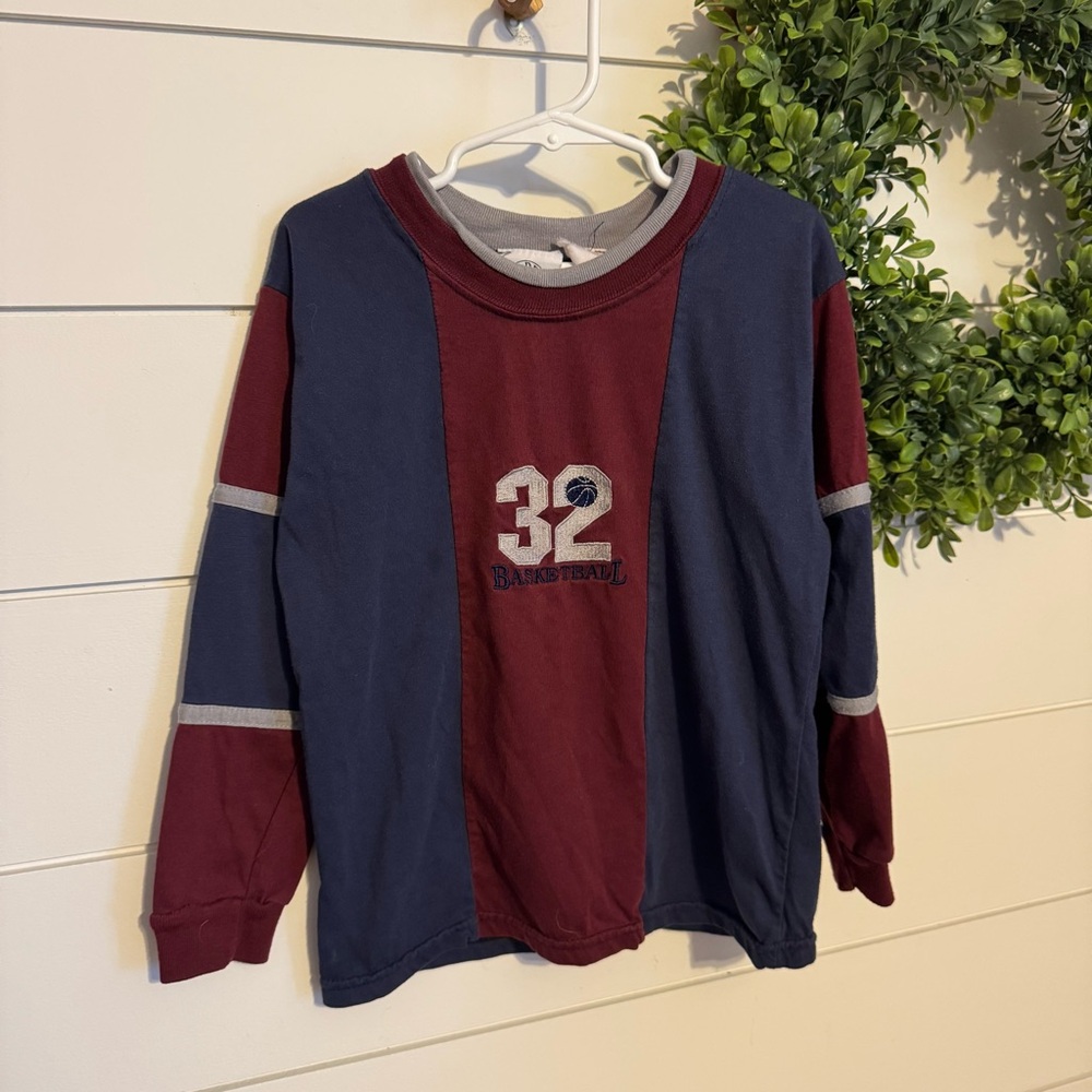 Vintage Kids Basketball Long Sleeve Shirt - Navy and Maroon